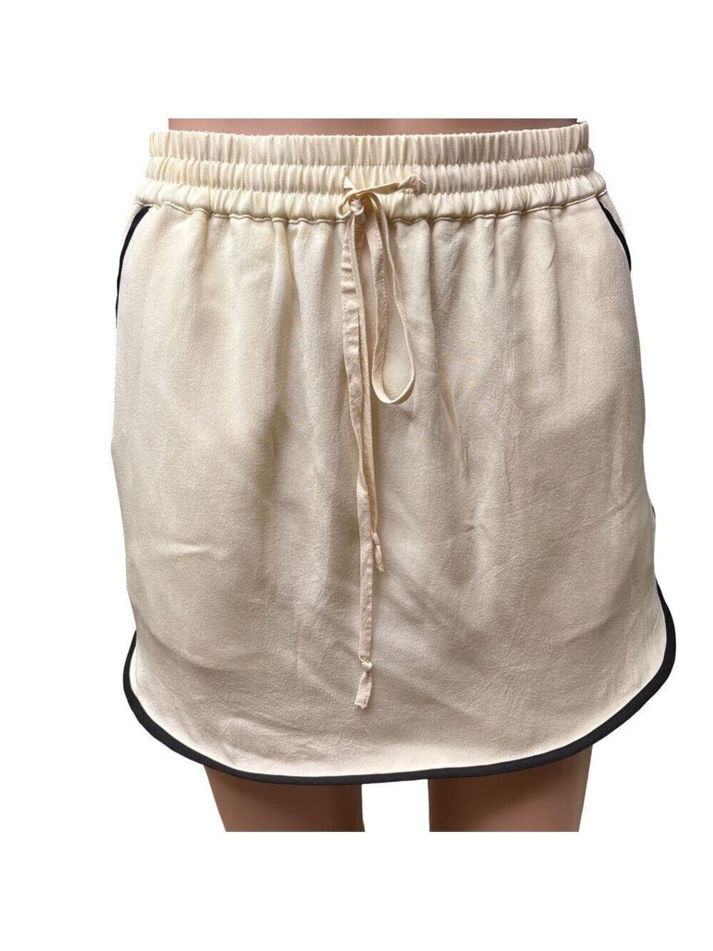 Madewell Chic Cream Colored Silk Mini Skirt with Black Edging XS